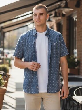 Artistry In Motion Shirt Mens XL Anchor Print Light Blue Slim Tall Fit New